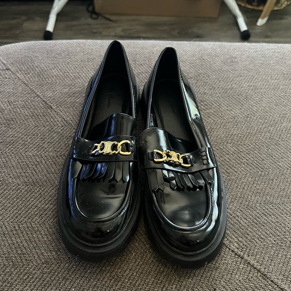 Steve Madden Black and Gold Loafers with Chunky Sole
